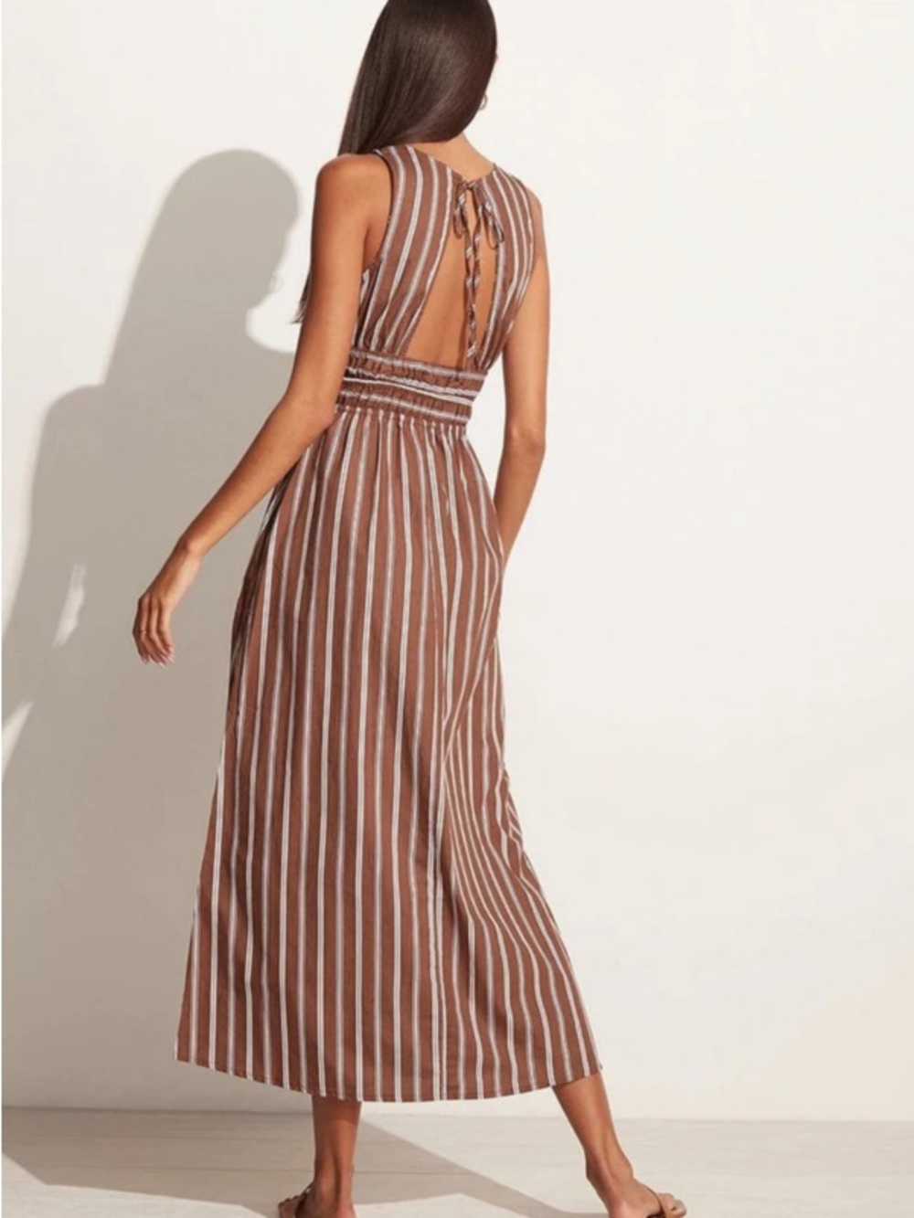 Anthropologie Faithfull The Brand Maya Stripe Cinnamon Keyhole Back Midi Dress - Picture 4 of 14